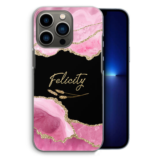 Personalised Apple iPhone Hard Case with Stylish Custom Name on Rose Pink Marble