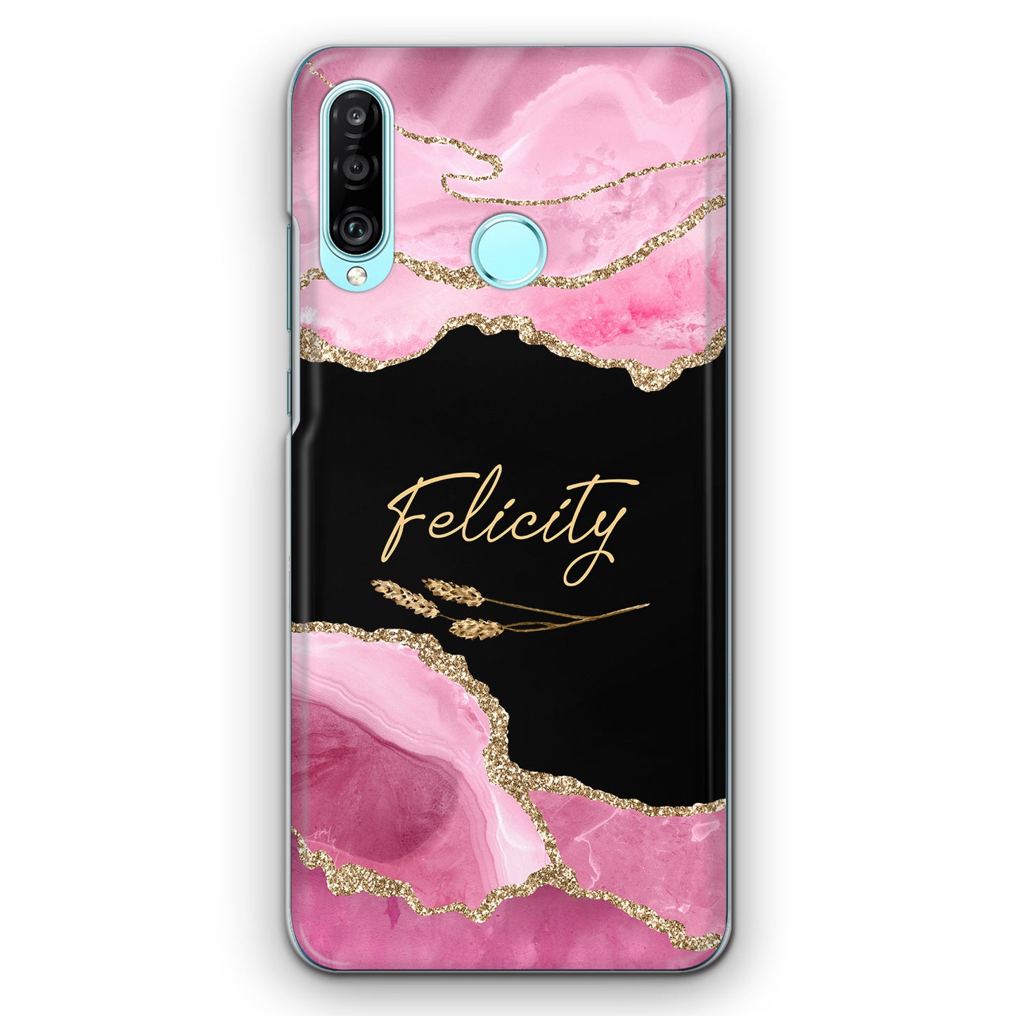 Personalised HTC Phone Hard Case with Stylish Custom Name on Rose Pink Marble