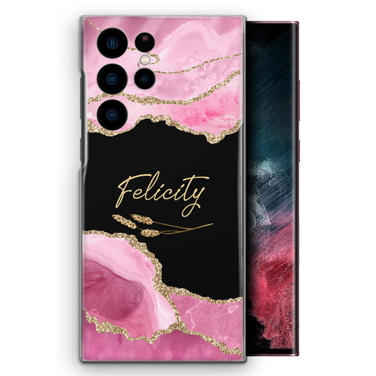 Personalised Samsung Phone Hard Case with Stylish Custom Name on Rose Pink Marble