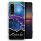 Personalised Sony Phone Hard Case with Stylish Script Name on Blue & Gold Strip Marble