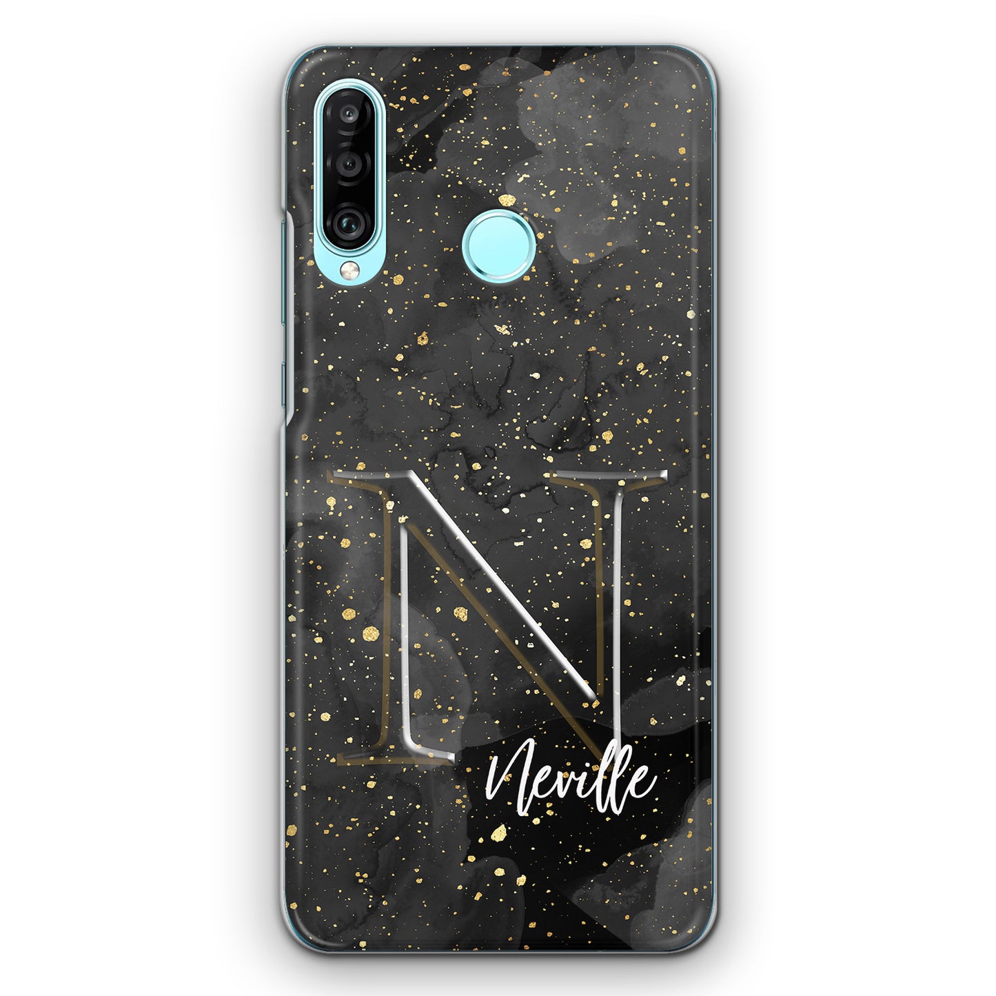 Personalised OnePlus Phone Hard Case with Monogram and Name on Grey Speckle Marble