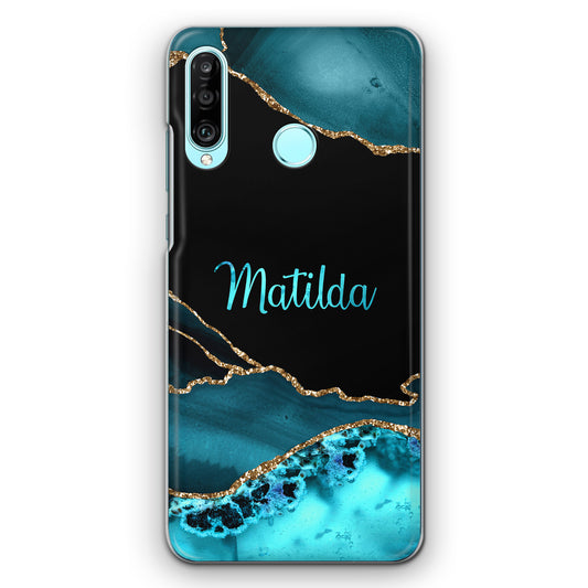 Personalised Nokia Phone Hard Case with Stylish Name on Turquoise Swirl Marble