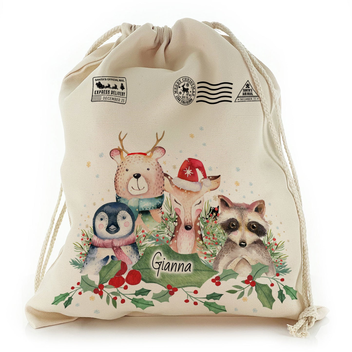 Personalised Christmas Gift Sack - Christmas Animals