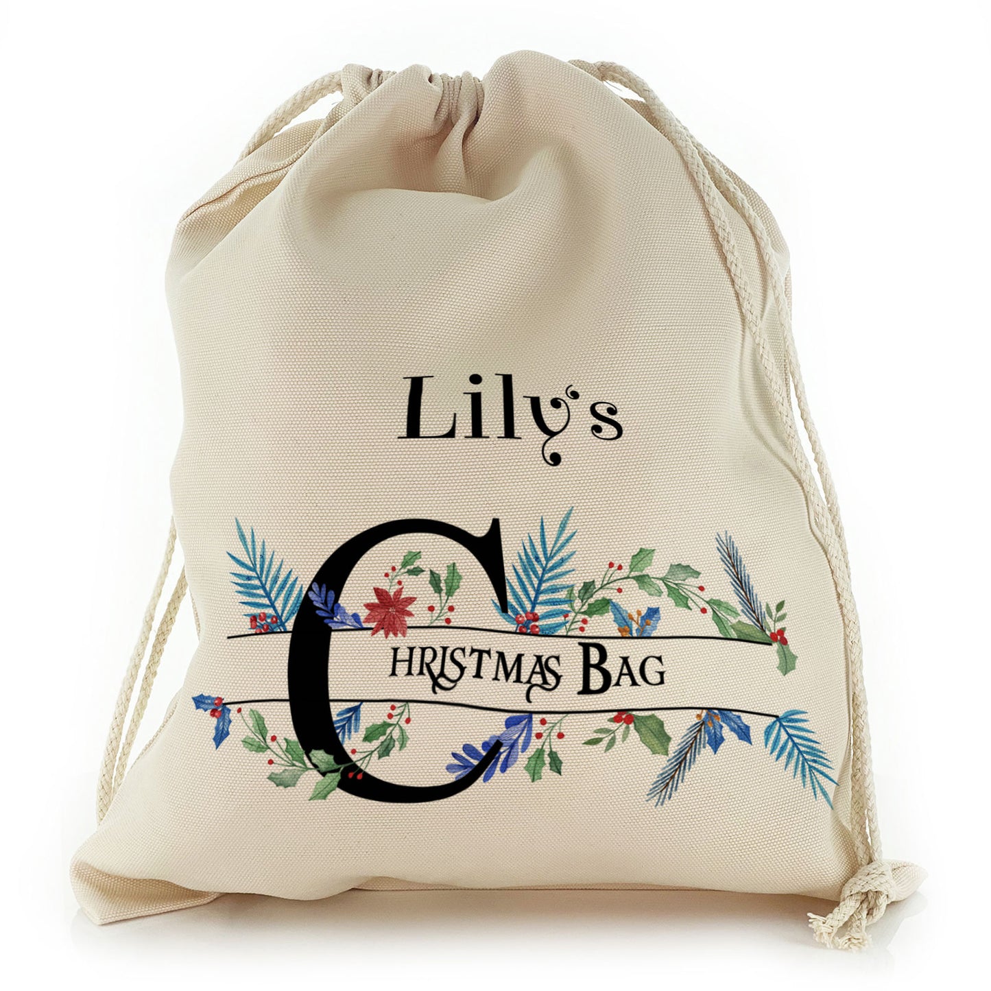 Personalised Christmas Gift Sack - Floral Christmas