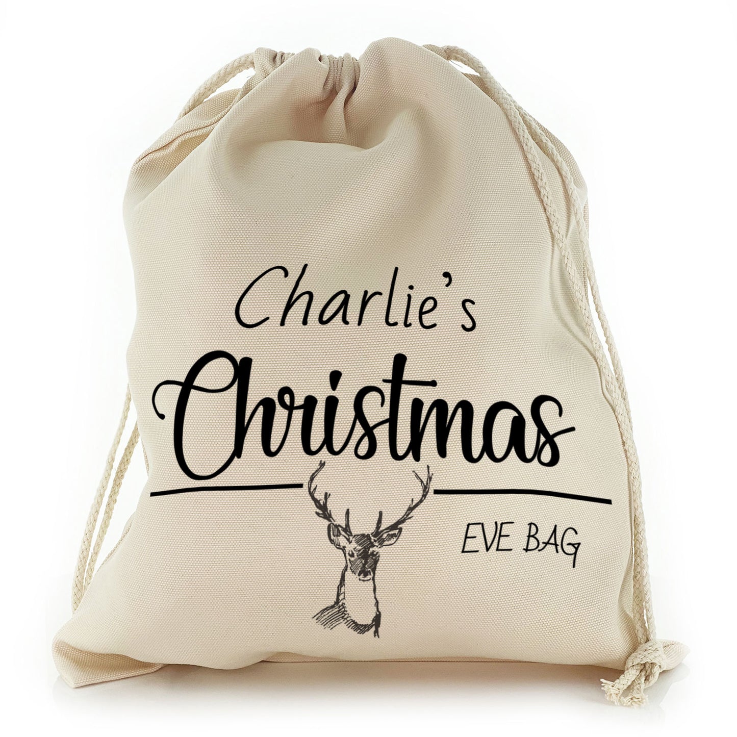 Personalised Christmas Gift Sack - Black Reindeer Christmas Eve