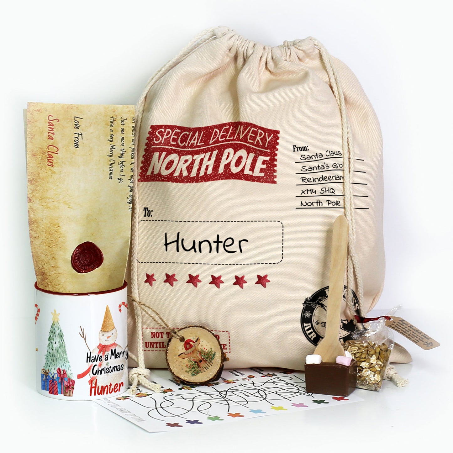 Personalised Christmas Gift Sackwith Special North Pole Delivery Design