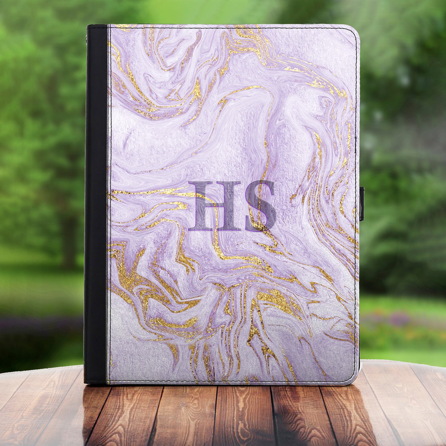 Personalised Lenovo Universal Leather Tablet Case With Purple Swirl Marble