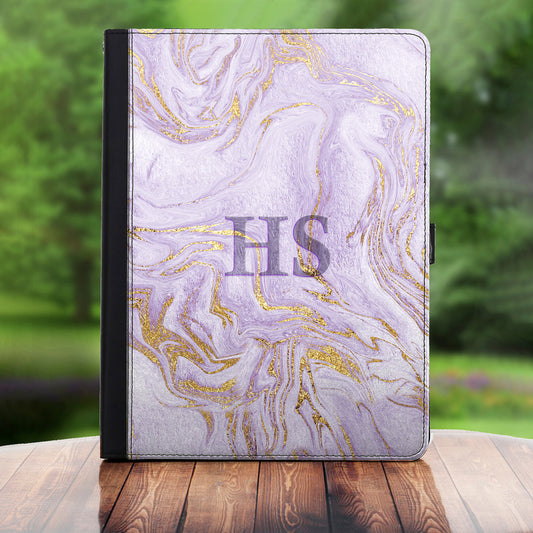 Personalised HTC Universal Leather Tablet Case With Purple Swirl Marble