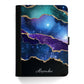 Personalisierte Lenovo Universal-Tablet-Hülle aus Leder mit blauem und lila Streifenmarmor