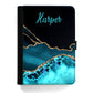 Personalised Samsung Universal Leather Tablet Case With Aqua Blue Marble