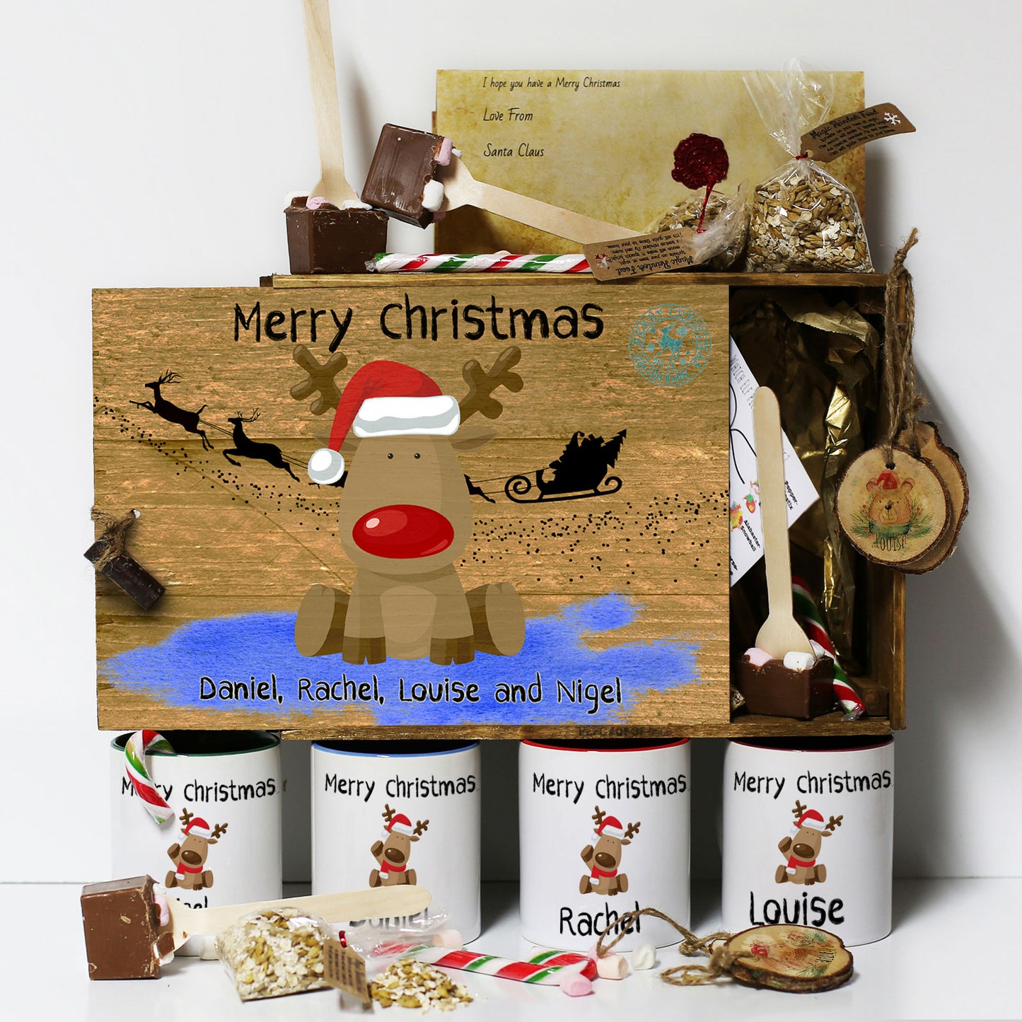 Personalised Christmas Eve Gift Box with Rudolph the Red Nose Reindeer Design