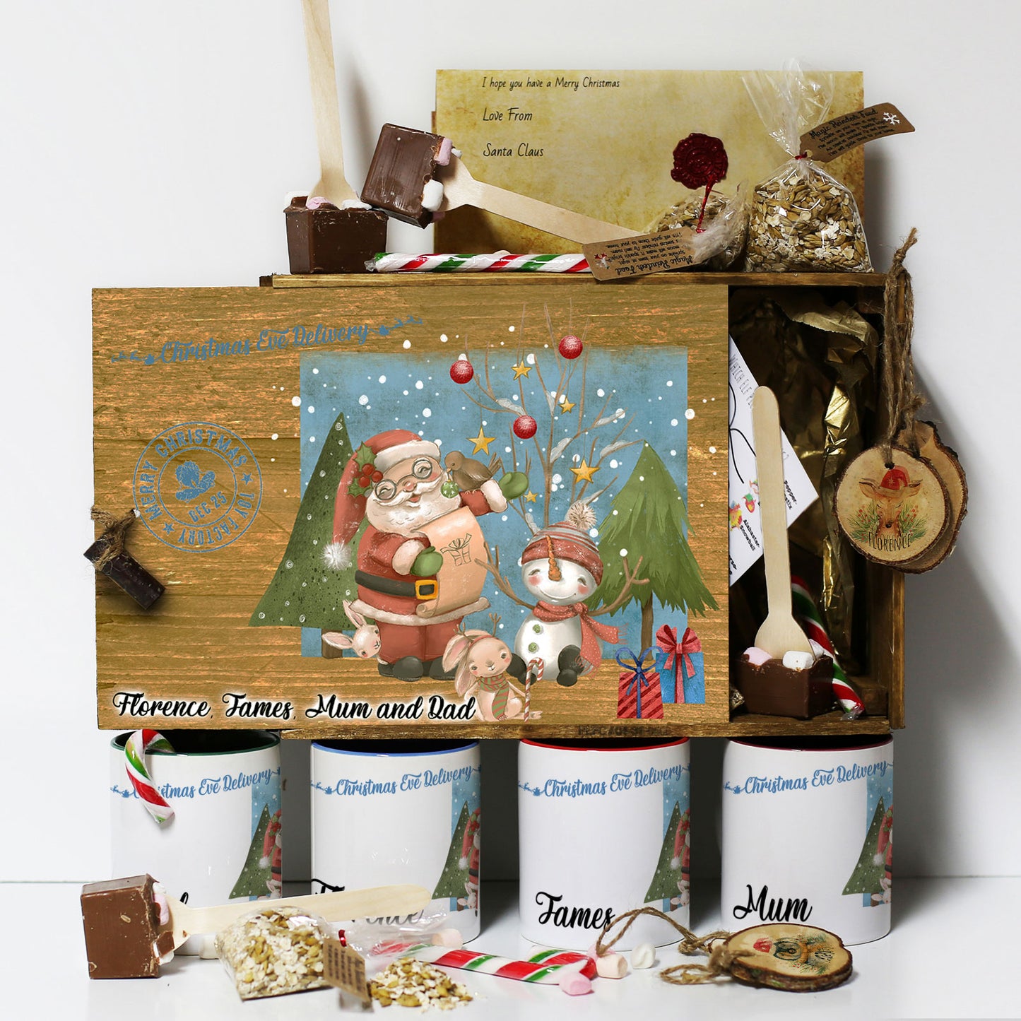 Personalised Christmas Eve Gift Box with Santa and the Snowmen Design