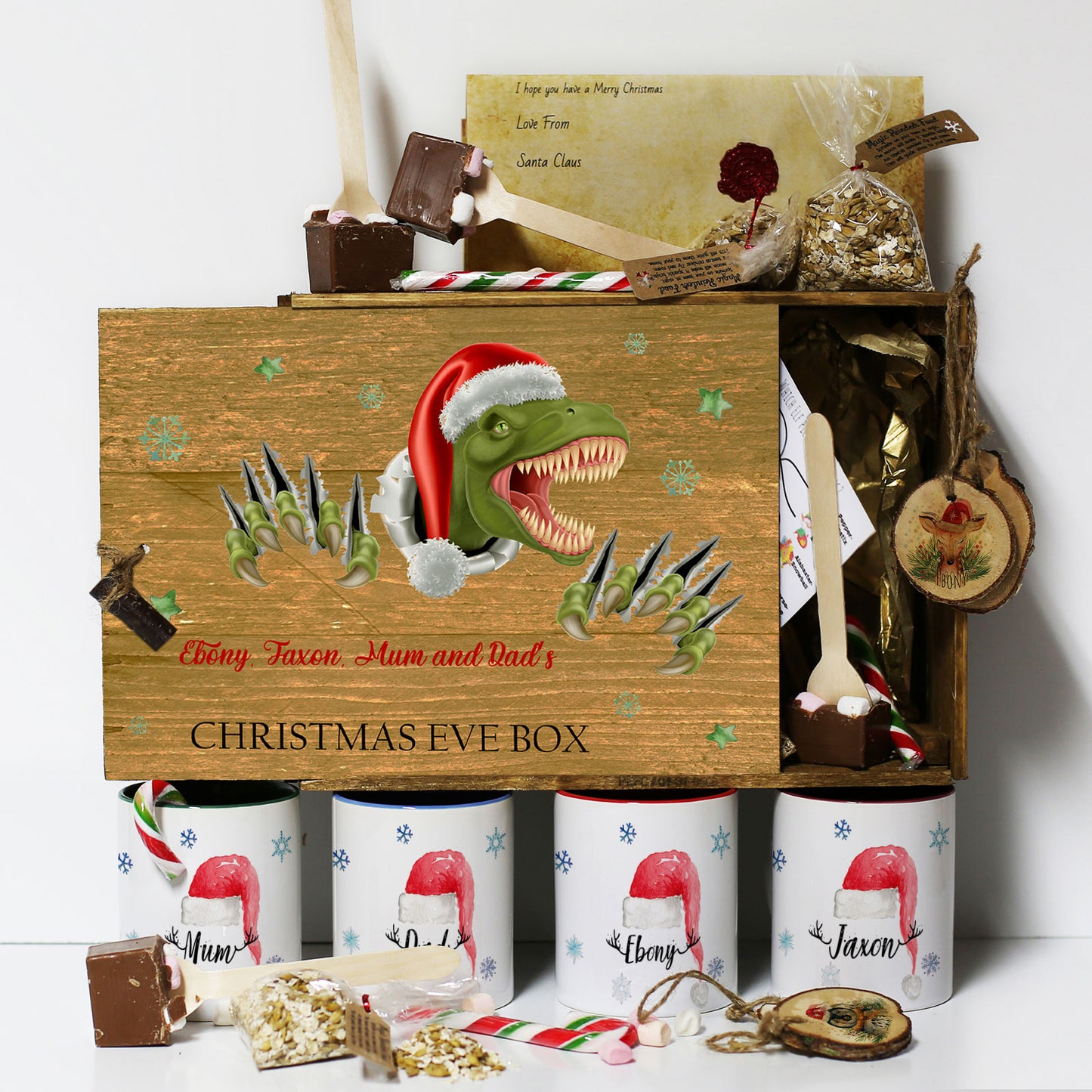 Personalised Christmas Eve Gift Box with Dinosaur Christmas Eve Box Design