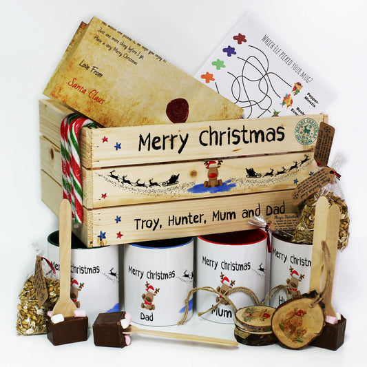 Personalised Christmas Eve Crate with Rudolph the Red Nose Reindeer Hamper Box Design