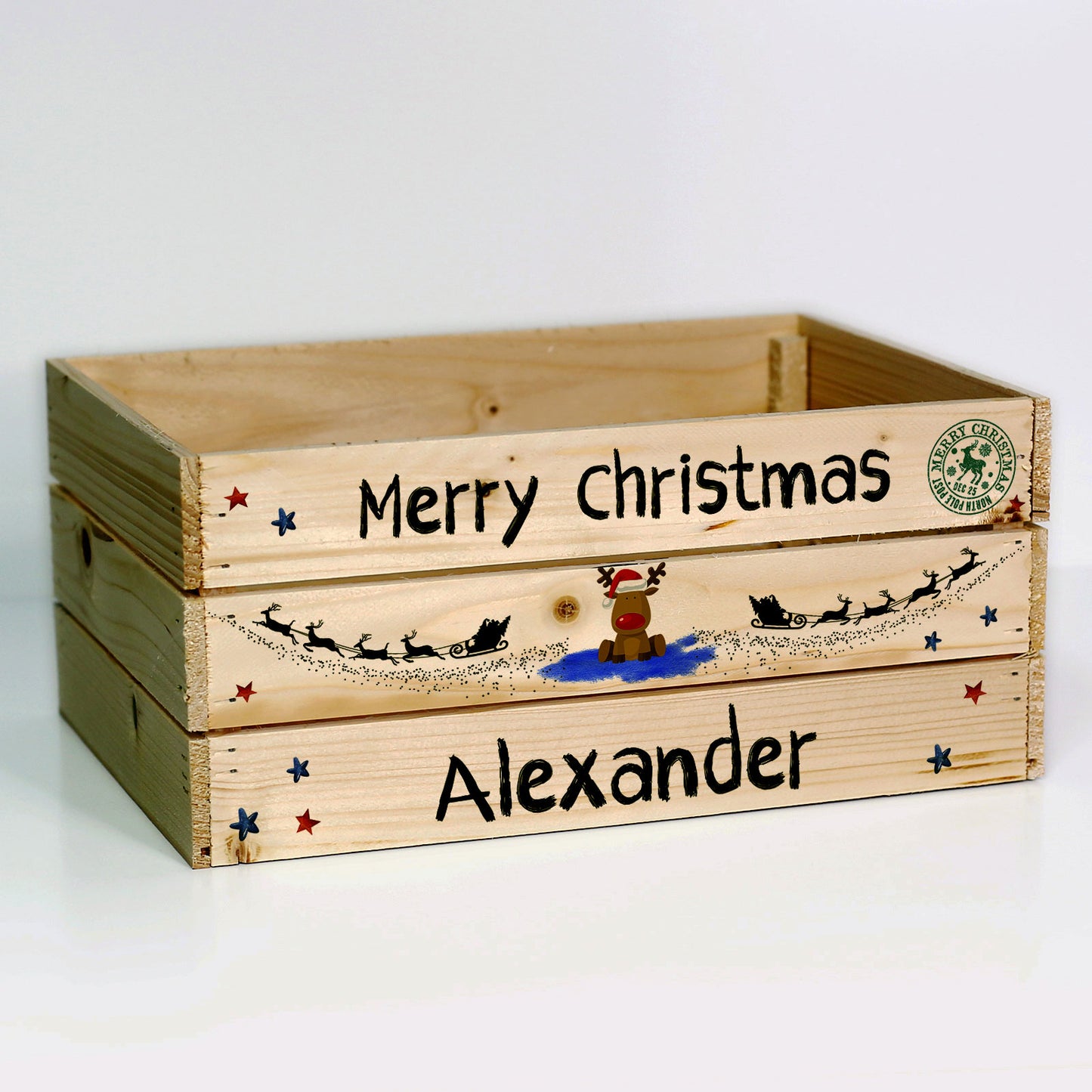 Personalised Christmas Eve Crate – Rudolph the Red Nose Reindeer Hamper Box