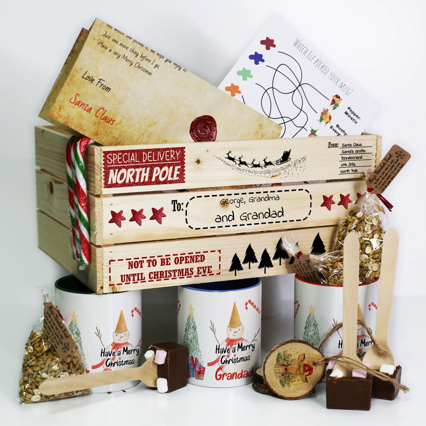 Personalised Christmas Eve Crate with North Pole Special Delivery Hamper Box Design