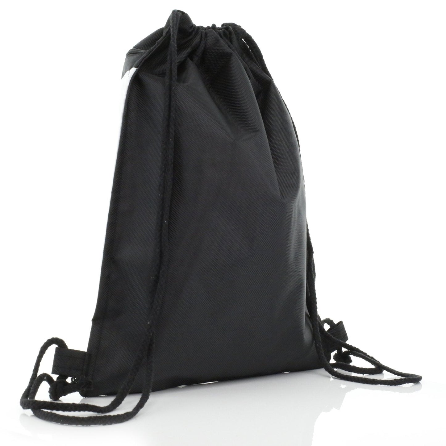 Personalisierter schwarzer Kordelzug-Rucksack mit Begrüßungstext und entspannenden Nilpferden für Mama und Baby