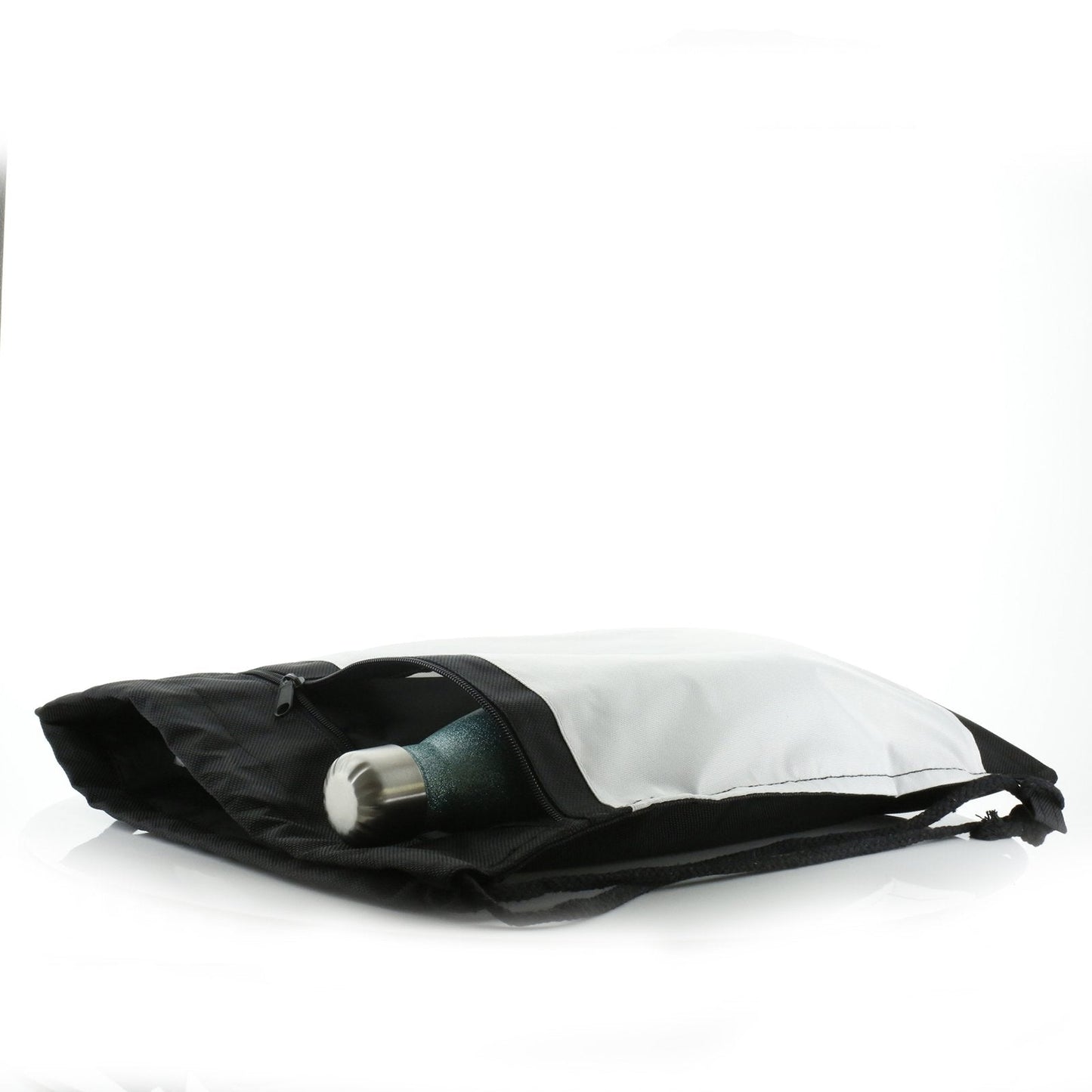 Personalisierter schwarzer Kordelzug-Rucksack mit Begrüßungstext und umarmenden Mama- und Baby-Pandas