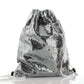 Personalised Sequin Drawstring Backpack with Black and White Badger Leaves and Cute Text