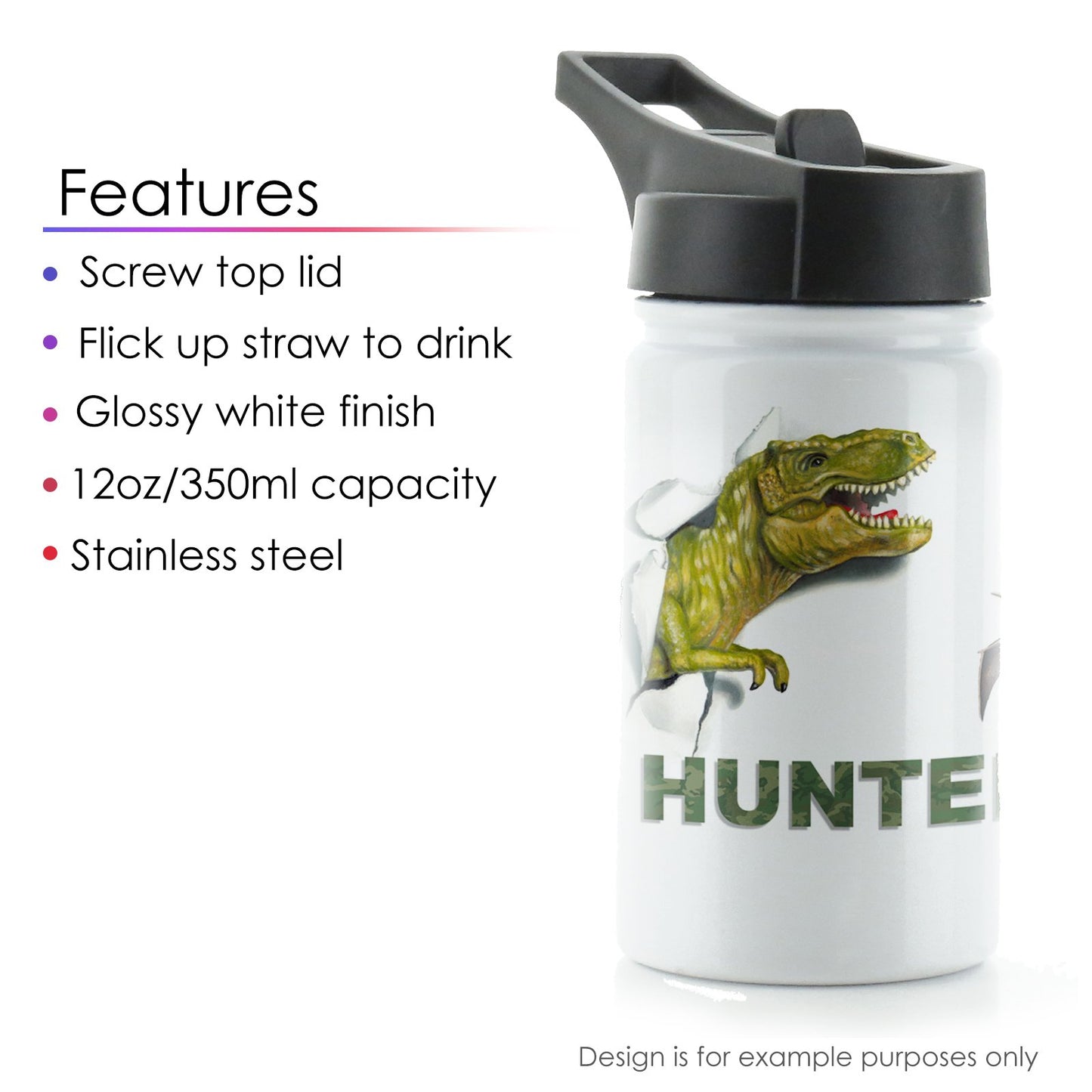 Personalised Hippo Rain Drop and Name White Sports Flask